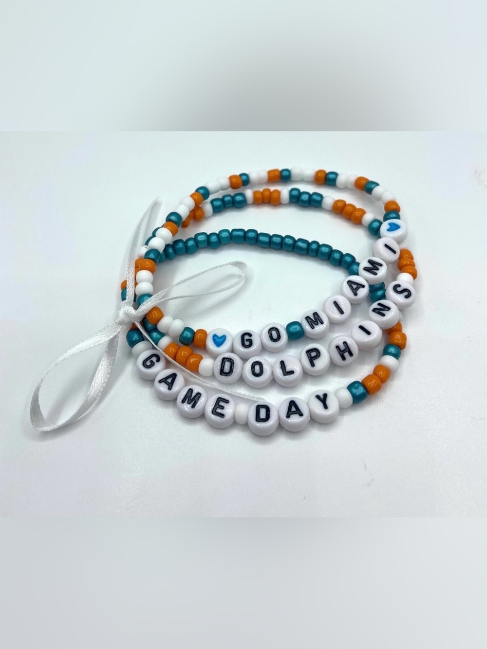 Go Miami Game Day Beaded Stretch Bracelet Set - White, Teal & Orange